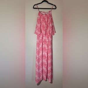 NY Collection Salmon & White Abstract Print Maxi Dress | Size Large | NWT